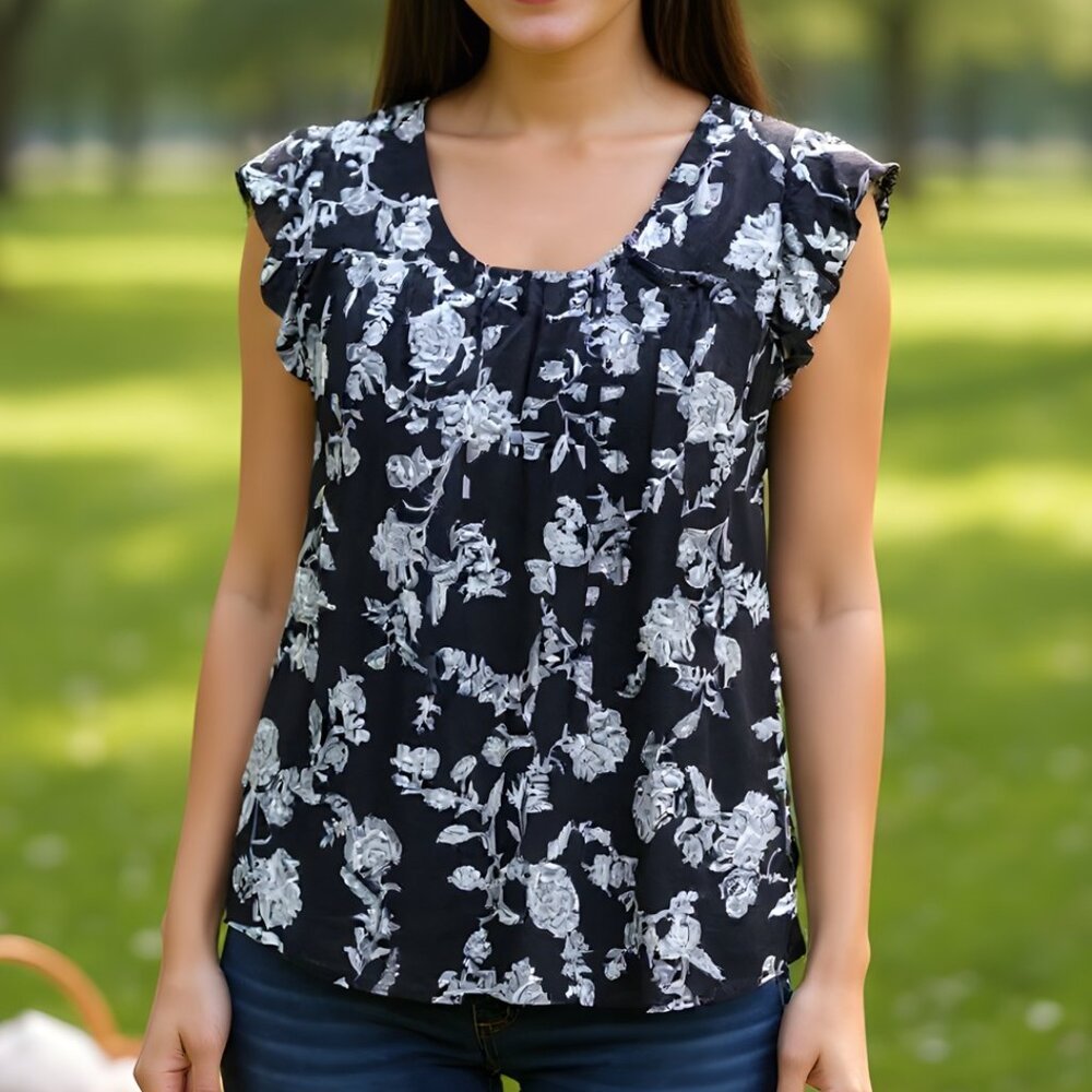 Old Navy Ruffled Crinkle-Texture Printed Tie-Neck  Blouse NEW!